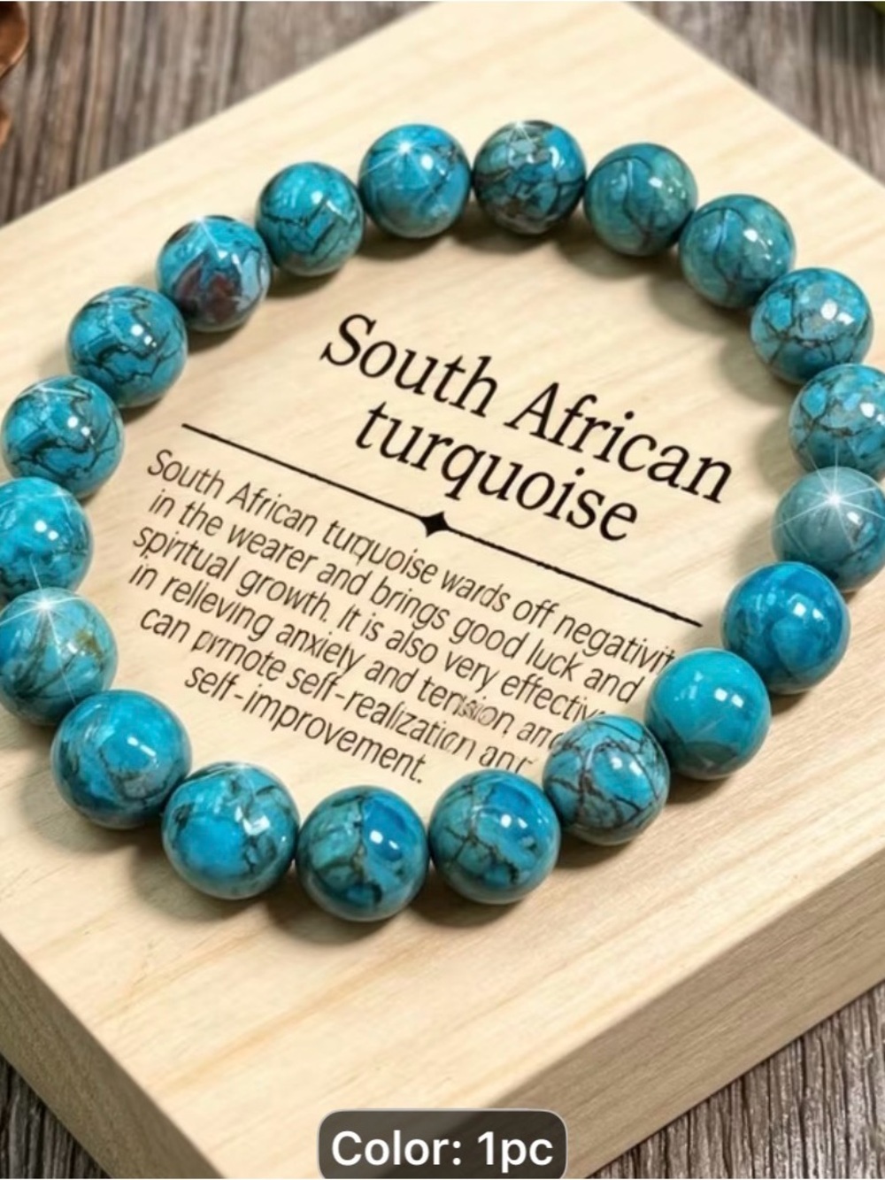 South African Turquoise Beaded Stretch Bracelet - Blue
